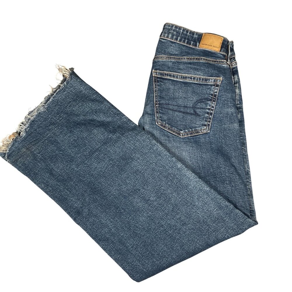 Size 4 Jeans American Eagle Womens Long Baggy Wide Leg Skatter Denim Stretch
